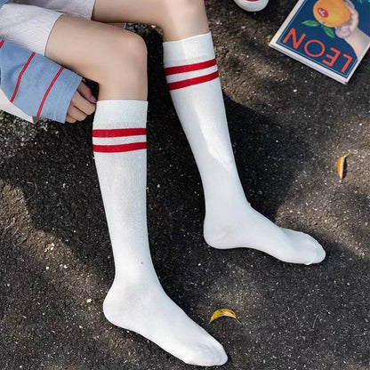 Striped Cotton Knee High Socks