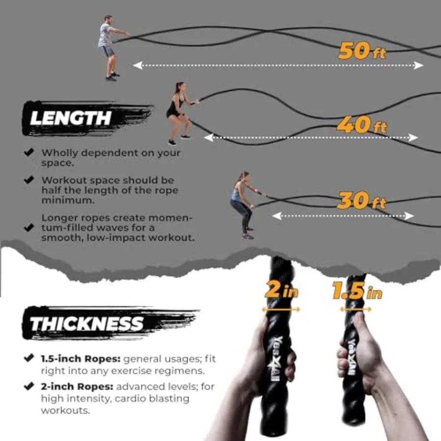 Battle Ropes with Protective Sleeve Home Gym Strength Training