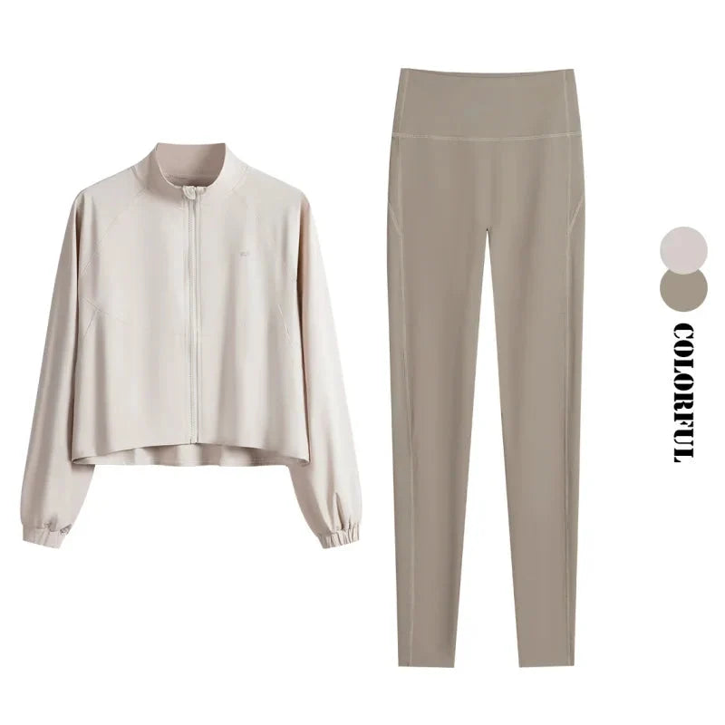 Women’s 2-Piece Yoga Set: Zip Jacket & High Waist Leggings