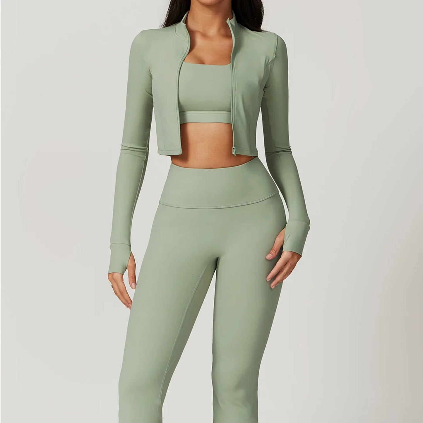 Zippered Yoga Set  Long Sleeve & High Waist Leggings