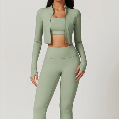 Zippered Yoga Set  Long Sleeve & High Waist Leggings
