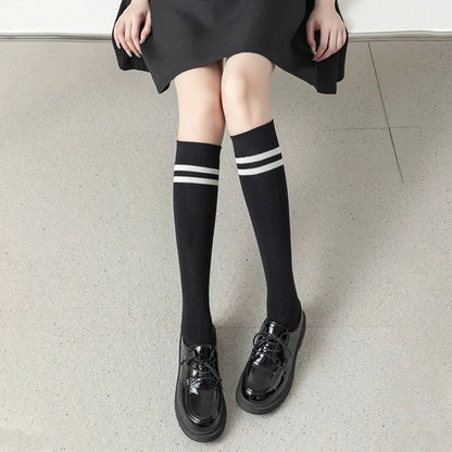 Striped Cotton Knee High Socks