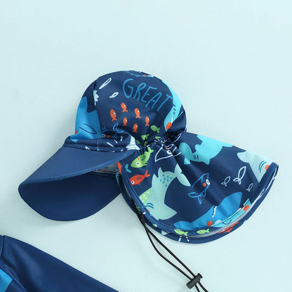 Cute Fish Print Long Sleeve Rash Guards for Toddlers