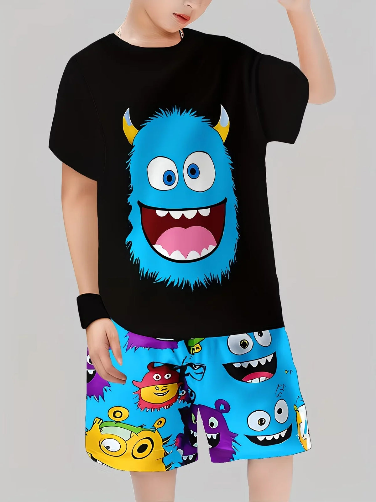 Boys 2-Piece Monster Outfit: Short Sleeve Tee & Shorts Set