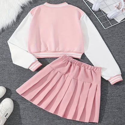 Autumn Winter Girls Letter Embroidery Baseball Uniform Set