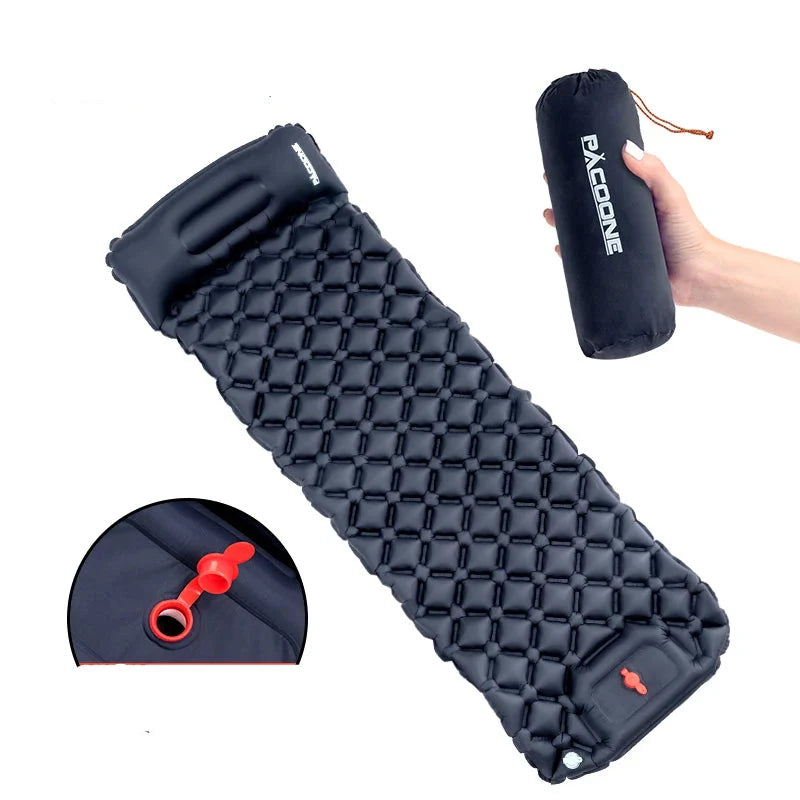 Inflatable Camping Mattress with Headrest & Built-in Pump