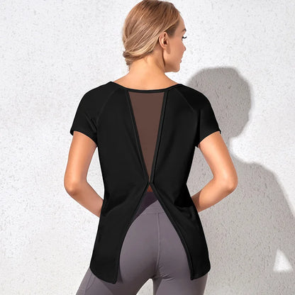 Women's Short Sleeve Yoga Shirt Breathable  Stretchy Sexy
