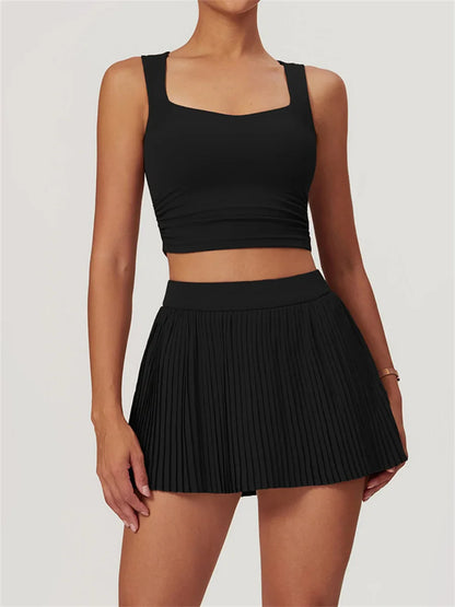 Women's 2 Piece Yoga Tennis Skirt Set Gym  Outdoor  & Sportswear