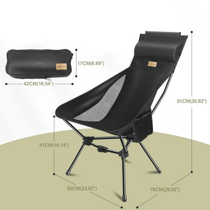 Lightweight Folding Camping Chair with Headrest and Storage Bag