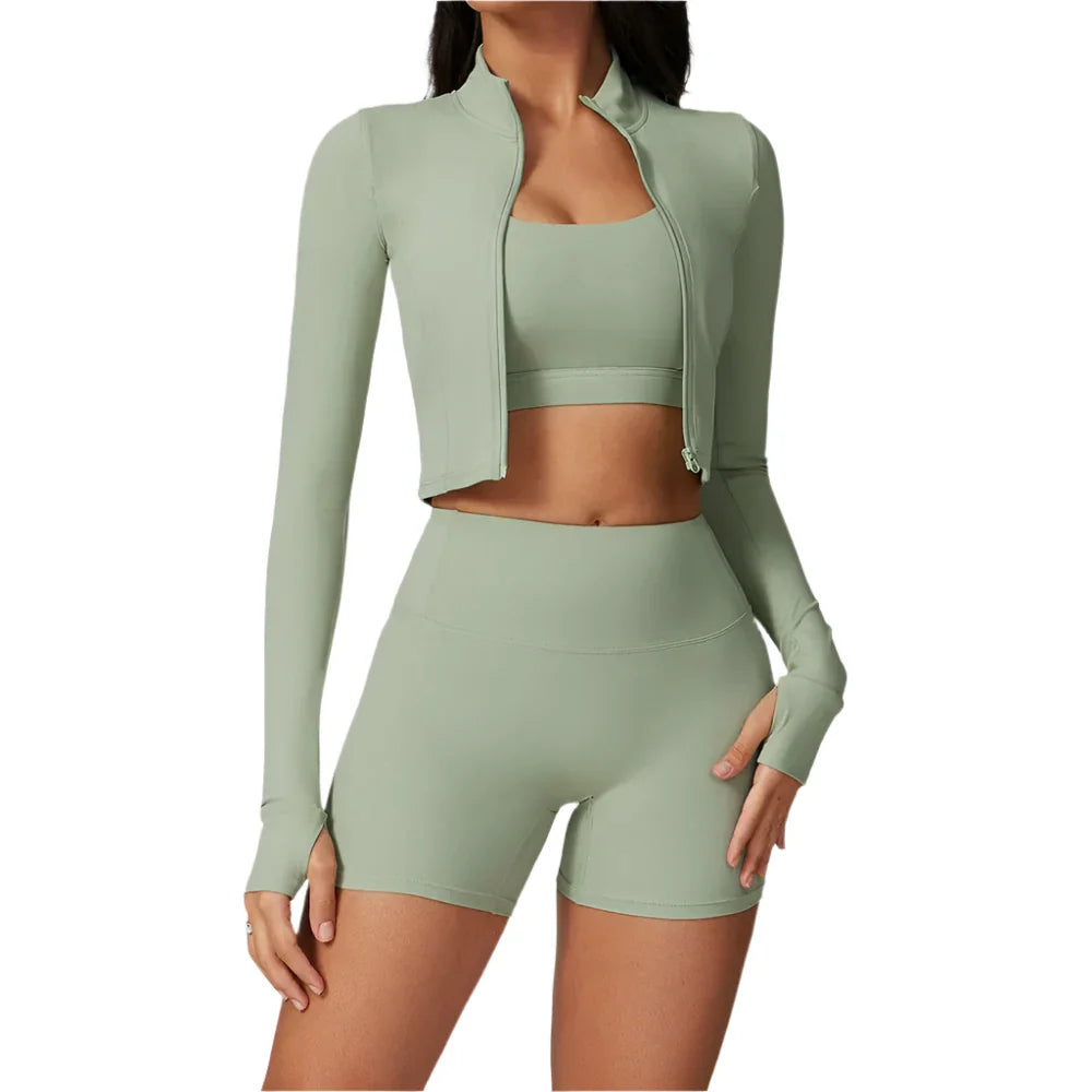 Zippered Yoga Set  Long Sleeve & High Waist Leggings