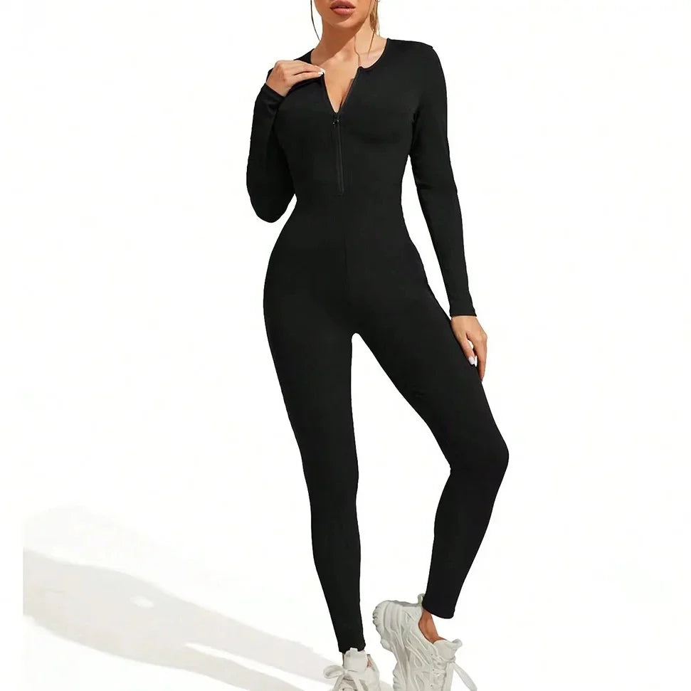 Comfortable and Stylish  Ribbed Zipper Bodysuit