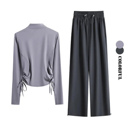 Women’s 2-Piece Yoga Set: Drawstring Top & Sweatpants