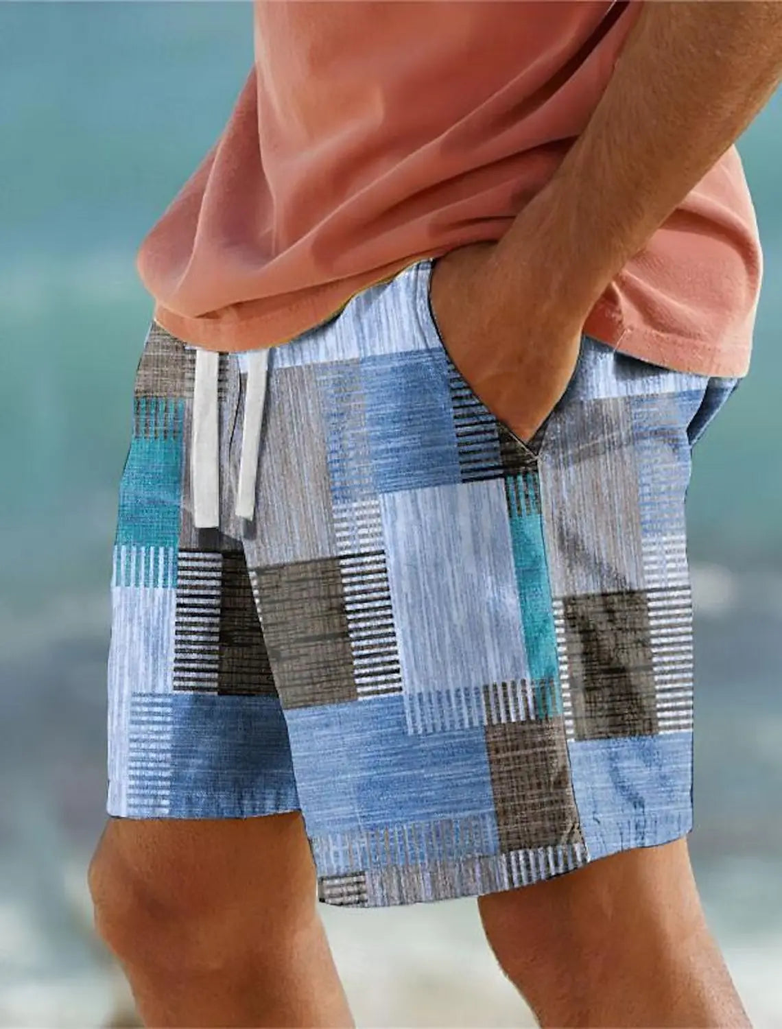 Trendy Plaid Board Shorts with 3D Print