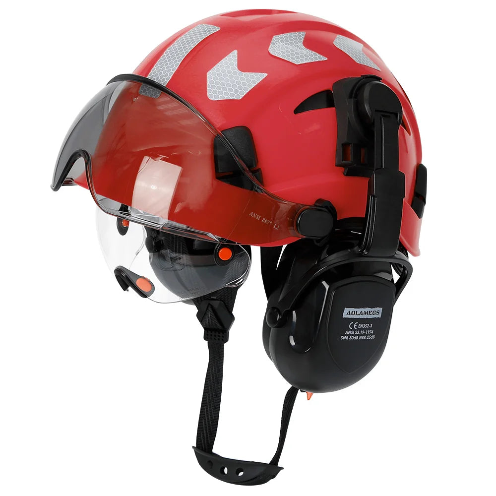 Construction Safety Helmet: Integrated Visor & Earmuffs
