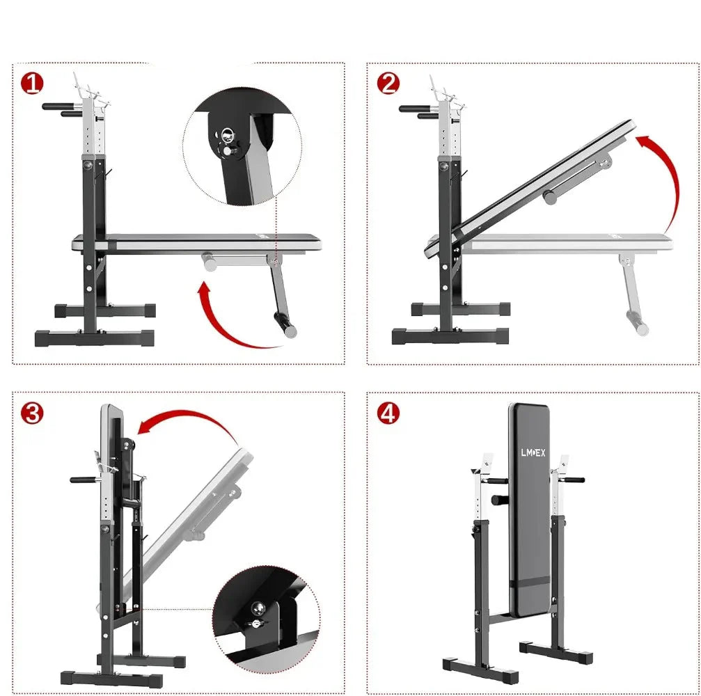 Adjustable Weight Bench with Squat Rack and Dip Station