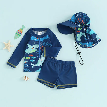 Cute Fish Print Long Sleeve Rash Guards for Toddlers