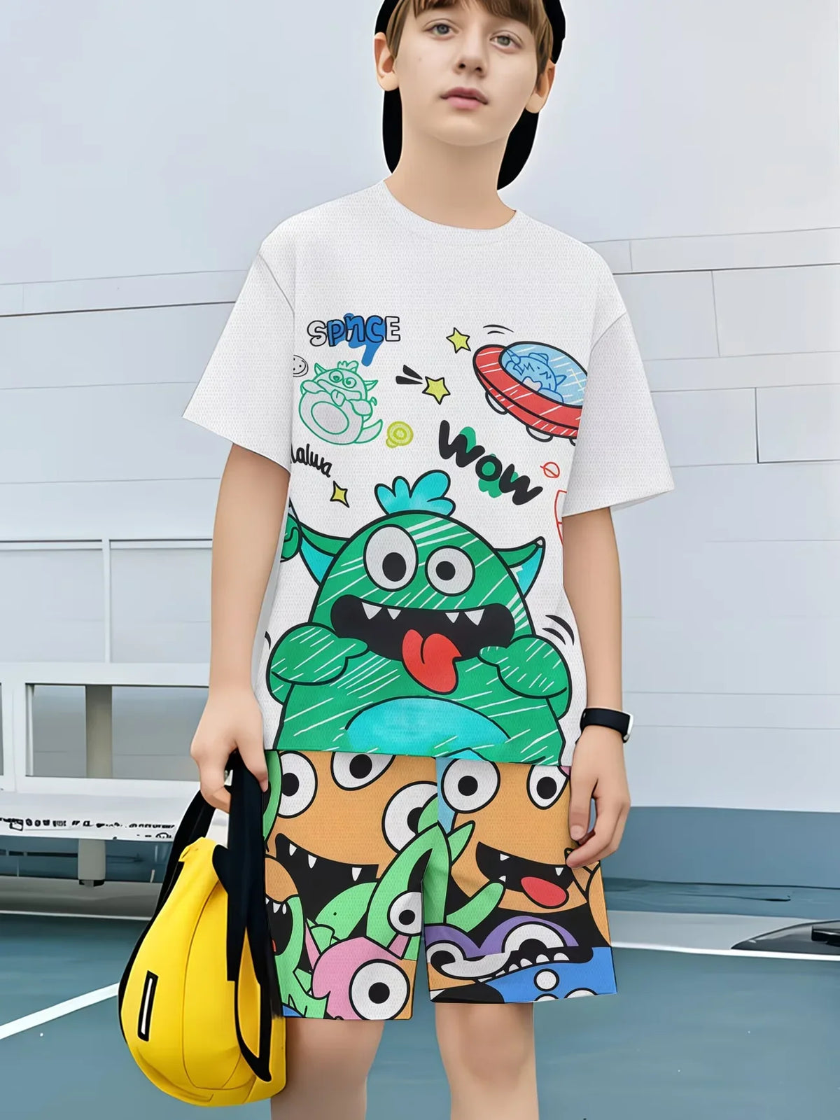 Boys 2-Piece Monster Outfit: Short Sleeve Tee & Shorts Set