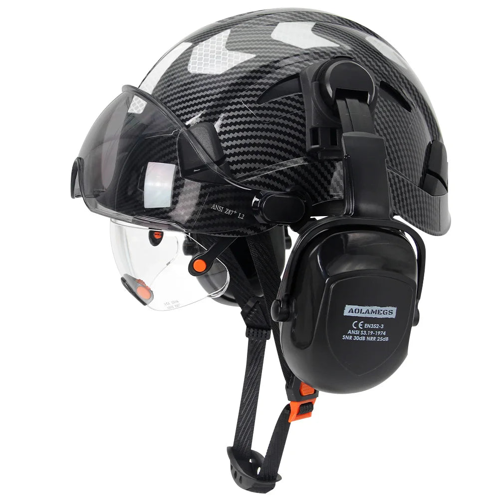 Construction Safety Helmet: Integrated Visor & Earmuffs