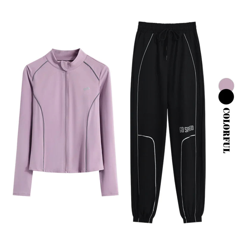 Women's 2-Piece Zipper Gym Set: High Waist Tracksuit & Jacket