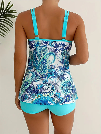 Women's Paisley Leaf Print Two-Piece Swimsuit