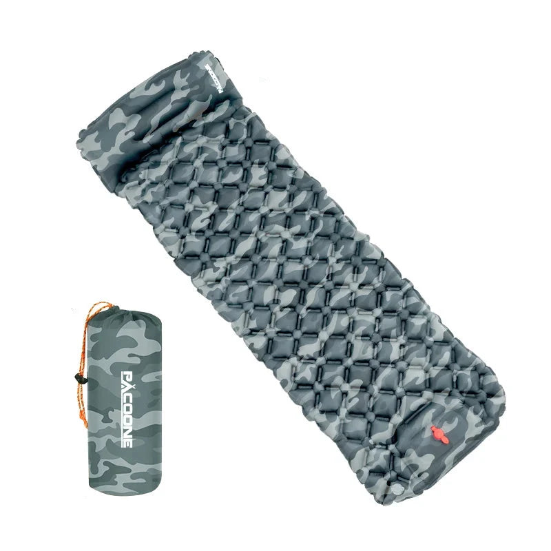 Inflatable Camping Mattress with Headrest & Built-in Pump