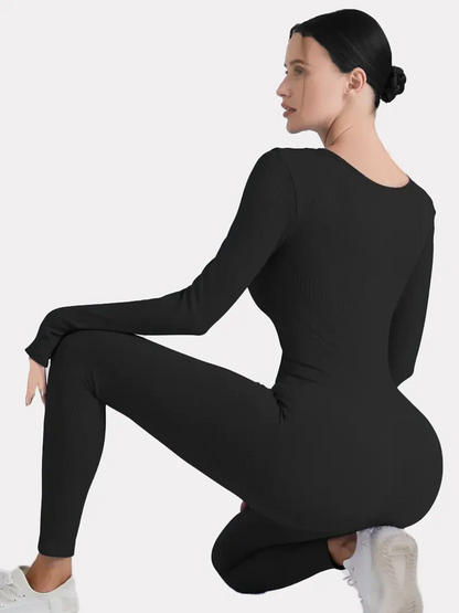 Sleek and Stylish  Ribbed Yoga Jumpsuit