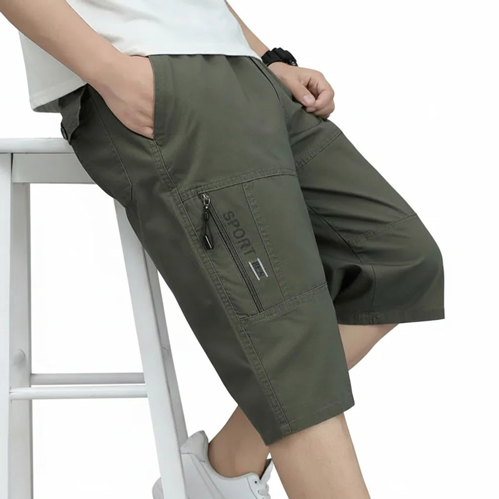 Men's Cotton Cargo Shorts Elastic Waist Summer Joggers