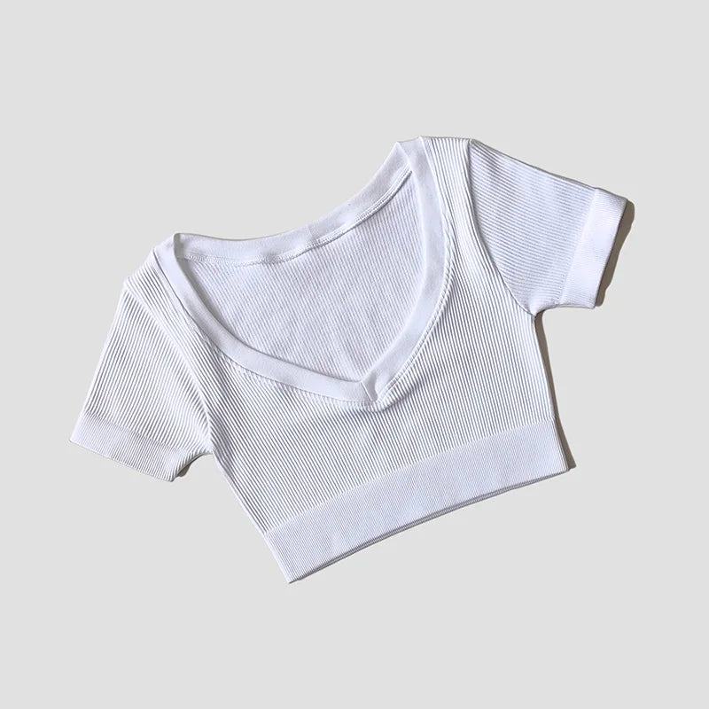 Seamless Yoga Shirts Deep V Neck  Short Sleeve