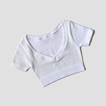 Seamless Yoga Shirts Deep V Neck  Short Sleeve