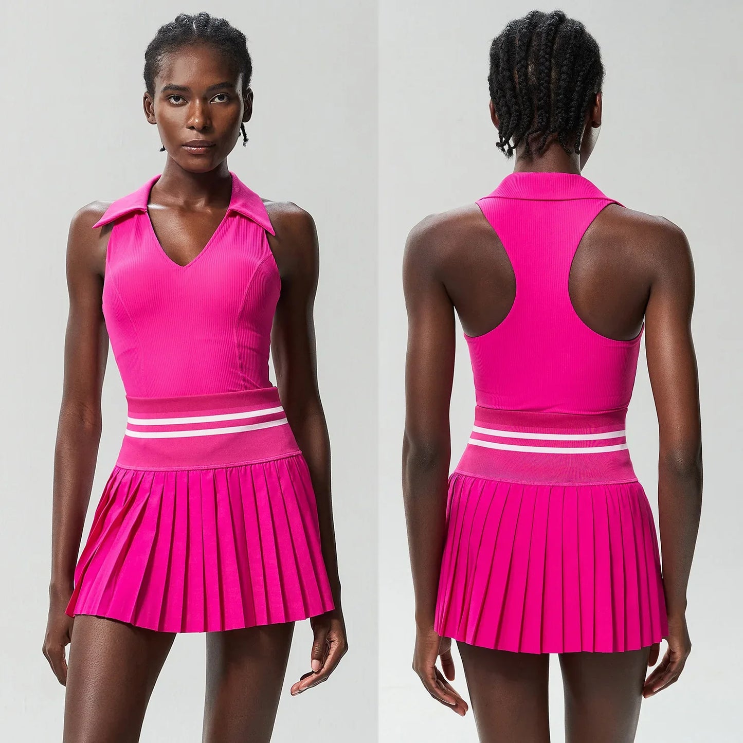 Women's Summer Two Piece Set  High Waisted Mini Skirt & Backless Sports Bra