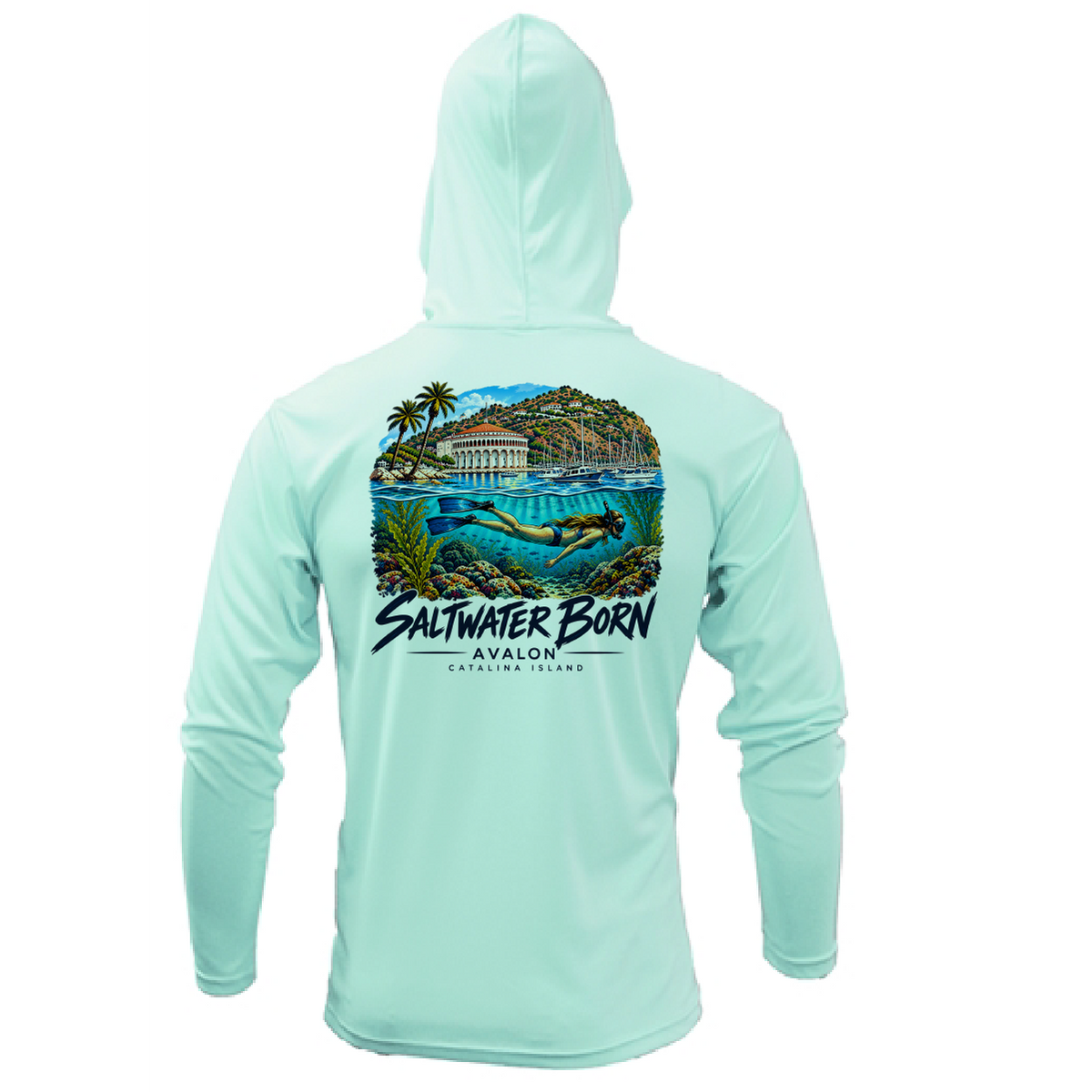 Avalon, CA Snorkeler Men's Long Sleeve UPF 50+ Dry-Fit Hoodie