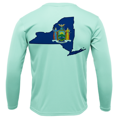 Long Island, NY State Flag Outline Men's Long Sleeve UPF 50+ Dry-Fit Shirt
