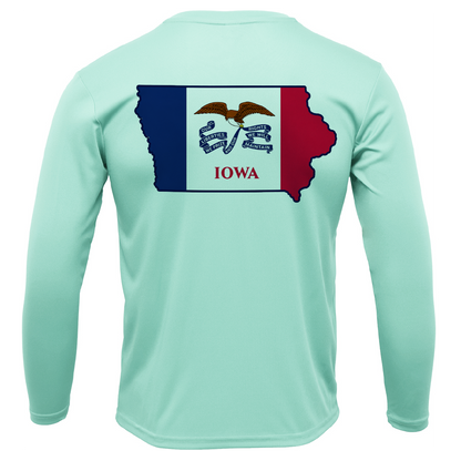 Des Moines, IA Freshwater Born State Flag Men's Long Sleeve UPF 50+ Dry-Fit Shirt
