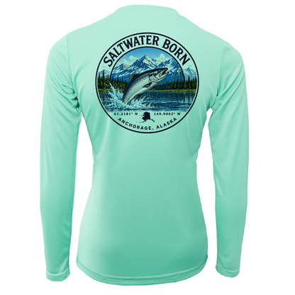 Anchorage, AK Salmon Women's Long Sleeve UPF 50+ Dry-Fit Shirt