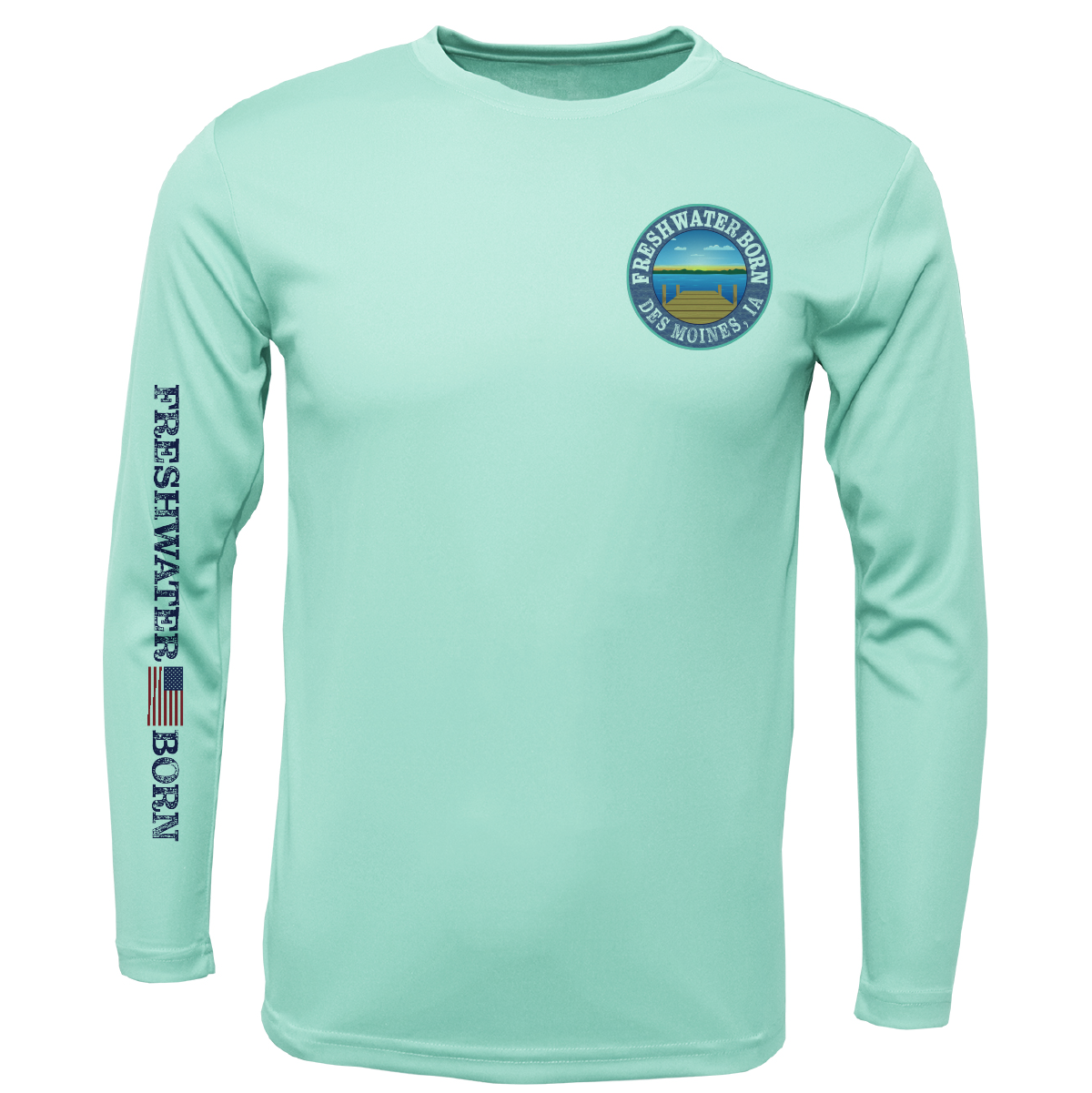 Des Moines, IA Freshwater Born State Flag Men's Long Sleeve UPF 50+ Dry-Fit Shirt