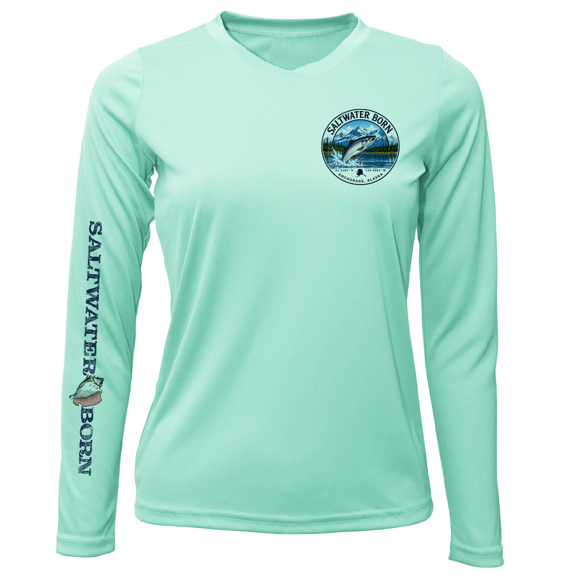 Anchorage, AK Salmon Women's Long Sleeve UPF 50+ Dry-Fit Shirt