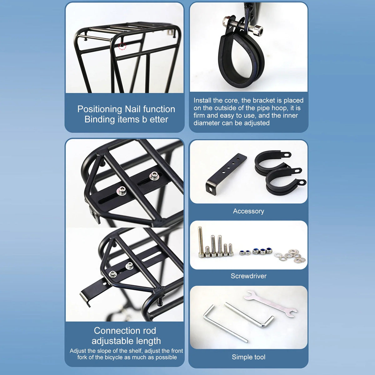 Steel Bike Front Cargo Rack Adjustable Fork Mount Bracket