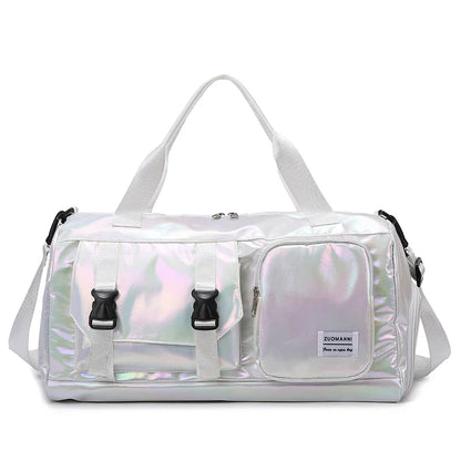 Effortless Weekends Holographic Glamour Duffel with Shoe Compartment