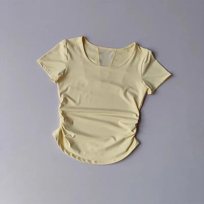 Women's Summer Mesh Yoga Pleated Fitness T-Shirt