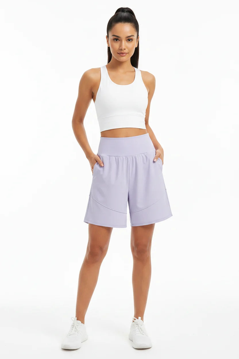 Women's High-Waisted Long Yoga Shorts with Pockets