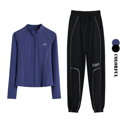 Women's 2-Piece Zipper Gym Set: High Waist Tracksuit & Jacket