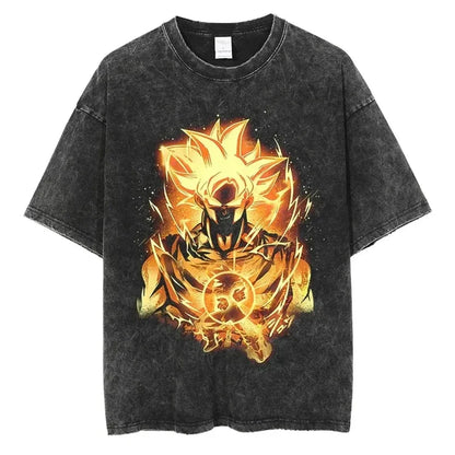Men's DBZ Vegeta Vintage Wash Oversized Fitness T-Shirt