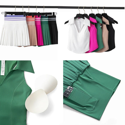 Women's Summer Two Piece Set  High Waisted Mini Skirt & Backless Sports Bra