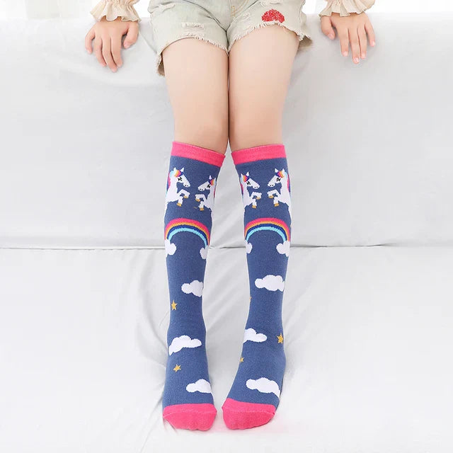 Colorful Embroidered Knee High Socks for Girls