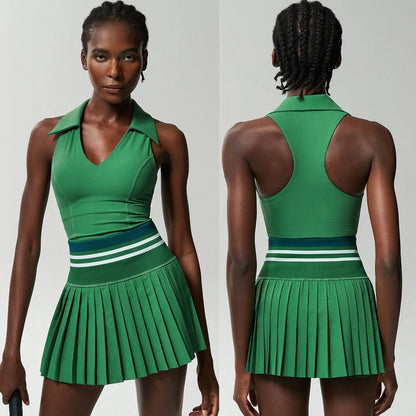 Women's Summer Two Piece Set  High Waisted Mini Skirt & Backless Sports Bra
