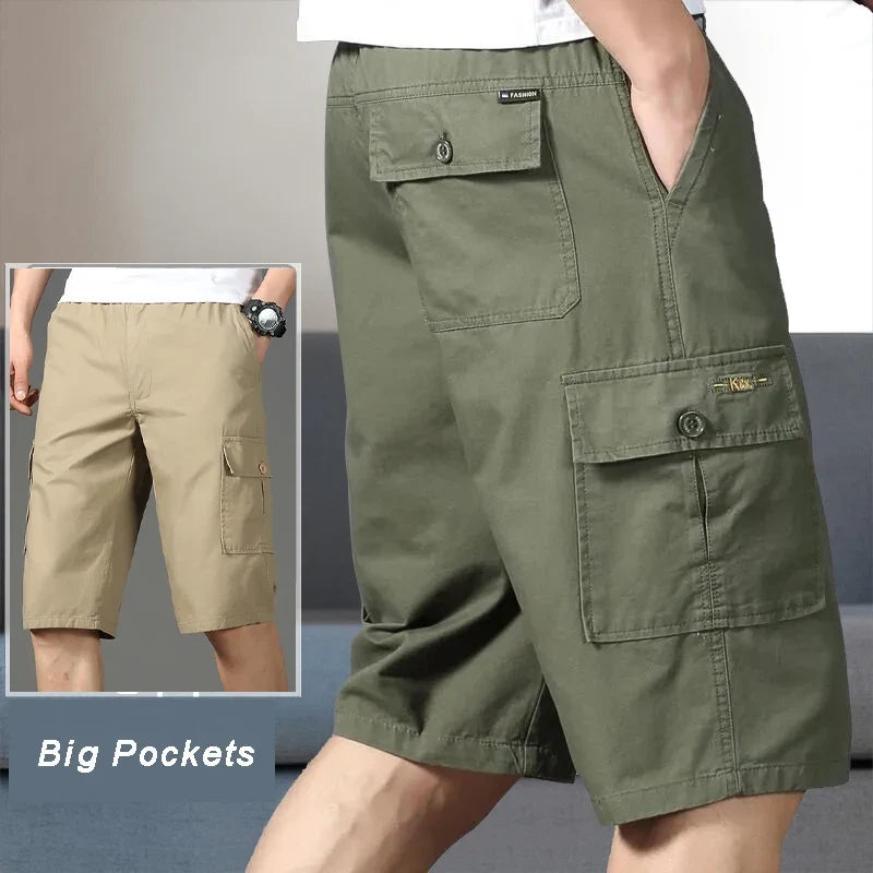 Men's Cotton Cargo Shorts Elastic Waist Summer Joggers
