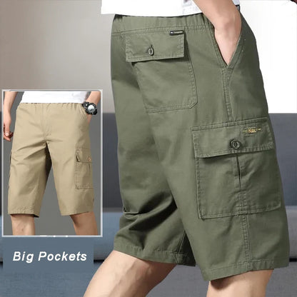 Men's Cotton Cargo Shorts Elastic Waist Summer Joggers