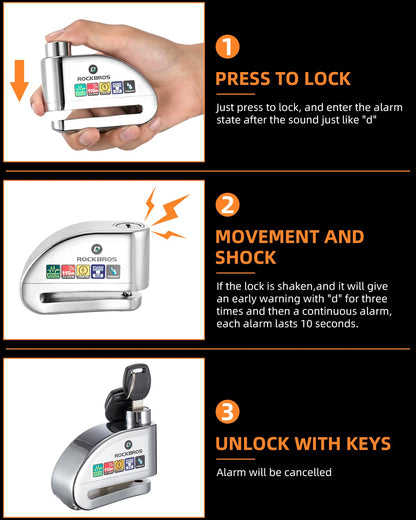 ROCKBROS Disc Brake Lock Motorcycle Alarm Lock Anti-Theft 110db Motorcycle Lock with Reminder Cable Disc Brake vehicle