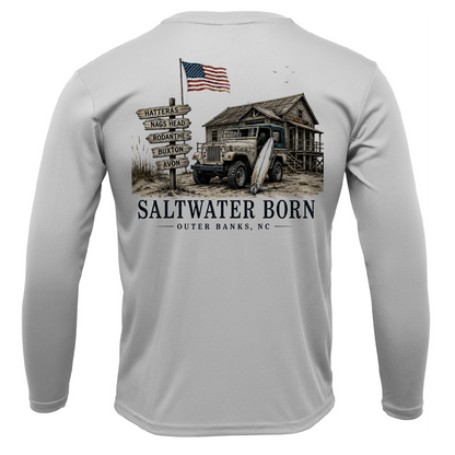 Outer Banks, NC Beach Jeep Men's Long Sleeve UPF 50+ Dry-Fit Shirt
