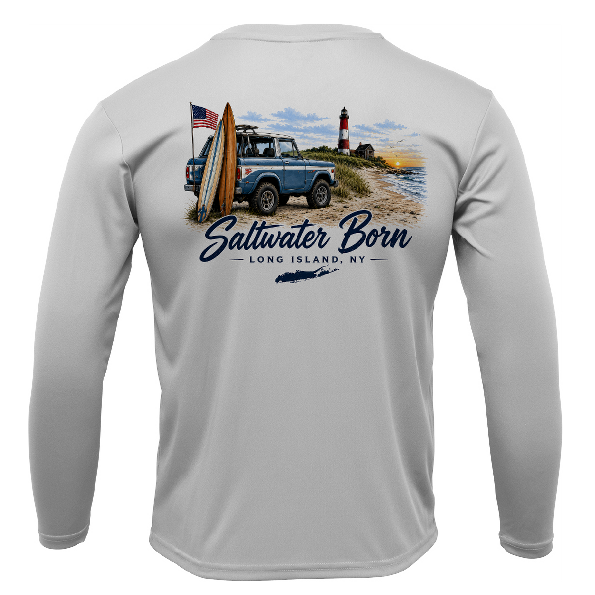 Long Island, NY Saltwater Born Beach Truck Men's Long Sleeve UPF 50+ Dry-Fit Shirt